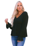 Azura Exchange Pleated Ruffled V Neck Babydoll Top - L