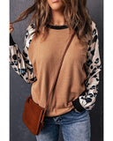 Azura Exchange Leopard Sleeve Contrast Knitted Pullover Top - S