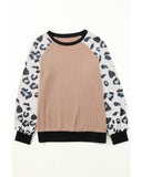 Azura Exchange Leopard Sleeve Contrast Knitted Pullover Top - S