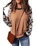 Azura Exchange Leopard Sleeve Contrast Knitted Pullover Top - S