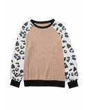 Azura Exchange Leopard Sleeve Contrast Knitted Pullover Top - S