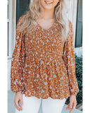 Azura Exchange Floral Print Shirred V Neck Blouse - XL