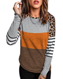 Azura Exchange Leopard Color Block Long Sleeve Blouse - XL