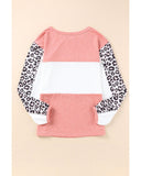 Azura Exchange Knitted Leopard Color Block Long Sleeve Top - L