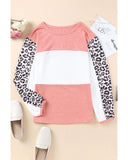 Azura Exchange Knitted Leopard Color Block Long Sleeve Top - L