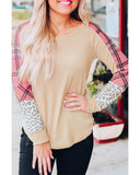 Azura Exchange Checkered Leopard Raglan Sleeve Top - L