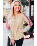 Azura Exchange Checkered Leopard Raglan Sleeve Top - L