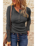 Azura Exchange Lace Hem Sleeve Button Top - L