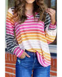 Azura Exchange Gradient Striped Long Sleeve V-Neck Blouse - S