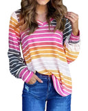 Azura Exchange Gradient Striped Long Sleeve V-Neck Blouse - S