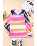 Azura Exchange Gradient Striped Long Sleeve V-Neck Blouse - XL