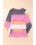 Azura Exchange Gradient Striped Long Sleeve V-Neck Blouse - XL
