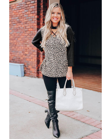 Azura Exchange Crisscross Leopard Print Top - M
