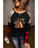 Azura Exchange Graphic Sequin Plaid Long Sleeve Top - L