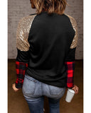 Azura Exchange Graphic Sequin Plaid Long Sleeve Top - L