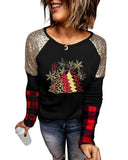 Azura Exchange Graphic Sequin Plaid Long Sleeve Top - L