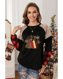 Azura Exchange Graphic Sequin Plaid Long Sleeve Top - L