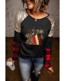 Azura Exchange Graphic Sequin Plaid Long Sleeve Top - L