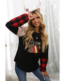 Azura Exchange Graphic Sequin Plaid Long Sleeve Top - S