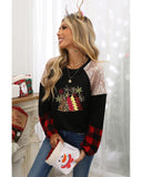 Azura Exchange Graphic Sequin Plaid Long Sleeve Top - S