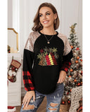 Azura Exchange Graphic Sequin Plaid Long Sleeve Top - S