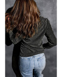 Azura Exchange V Neck Buttons Ruched Long Sleeve Top - S