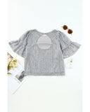 Azura Exchange Sequin Ruffled Sleeves Blouse - L