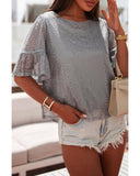 Azura Exchange Sequin Ruffled Sleeves Blouse - L
