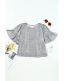 Azura Exchange Sequin Ruffled Sleeves Blouse - L