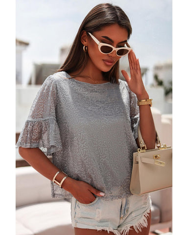 Azura Exchange Sequin Ruffled Sleeves Blouse - M