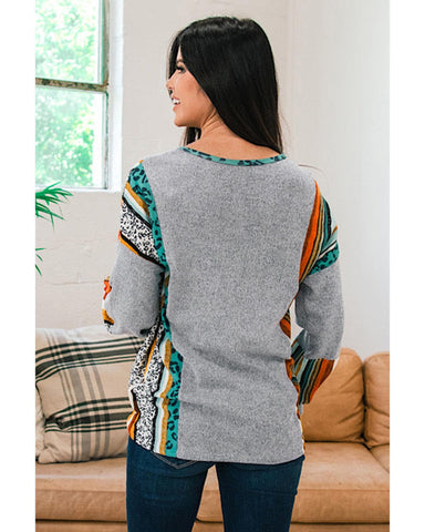 Azura Exchange Leopard Bubble Sleeves Knit Top - M