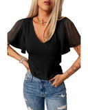 Azura Exchange Ruffle Sleeve Ribbed Top - XL