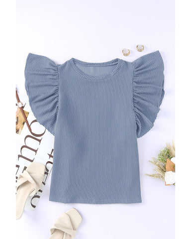 Azura Exchange Ribbed Knit Ruffled Short Sleeve T Shirt - L