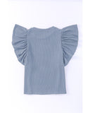 Azura Exchange Ribbed Knit Ruffled Short Sleeve T Shirt - L