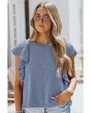 Azura Exchange Ribbed Knit Ruffled Short Sleeve T Shirt - L