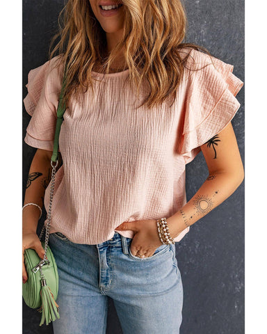 Azura Exchange Tiered Ruffled Short Sleeve Blouse - L