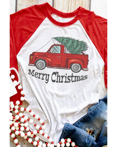 Azura Exchange Christmas Truck Graphic Print Color Block Top - XL