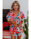 Azura Exchange Abstract Print V Neck Flutter Sleeve Blouse - XL