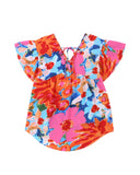 Azura Exchange Abstract Print V Neck Flutter Sleeve Blouse - XL