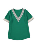 Azura Exchange Lace Trim V Neck Short Sleeve Blouse - XL