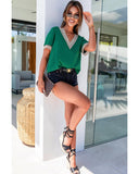 Azura Exchange Lace Trim V Neck Short Sleeve Blouse - XL