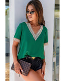 Azura Exchange Lace Trim V Neck Short Sleeve Blouse - XL