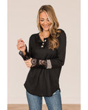 Azura Exchange Leopard Splicing Buttoned Knit Top - M