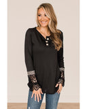 Azura Exchange Leopard Splicing Buttoned Knit Top - M