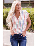 Azura Exchange Striped Tiered Cap Sleeve Blouse - M