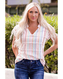 Azura Exchange Striped Tiered Cap Sleeve Blouse - M