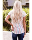 Azura Exchange Striped Tiered Cap Sleeve Blouse - M