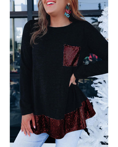 Azura Exchange Sequin Ruffle Hem Top - S