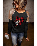 Azura Exchange Plaid Print Sequin Patchwork Long Sleeve Top - S