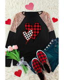 Azura Exchange Plaid Print Sequin Patchwork Long Sleeve Top - S